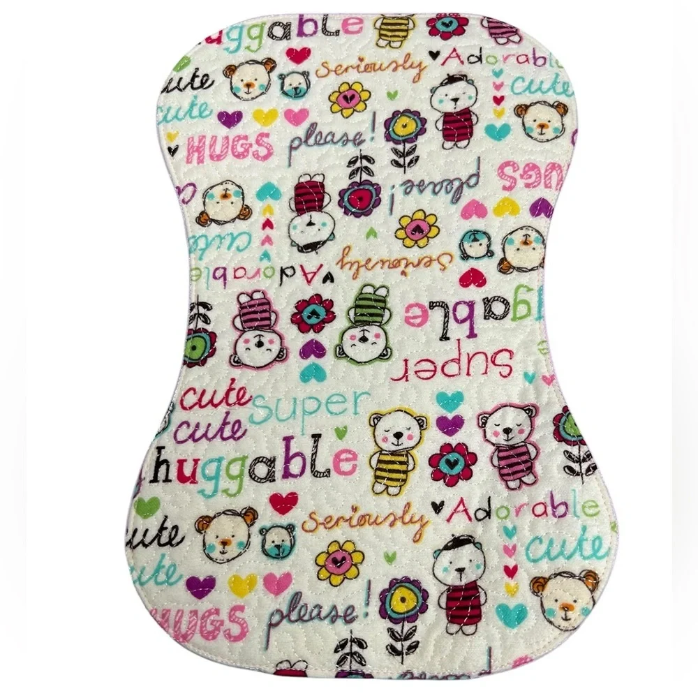 Hand Crafted Baby Burp Cloth Flannel Contoured Padded Fabric Quilted Reversible